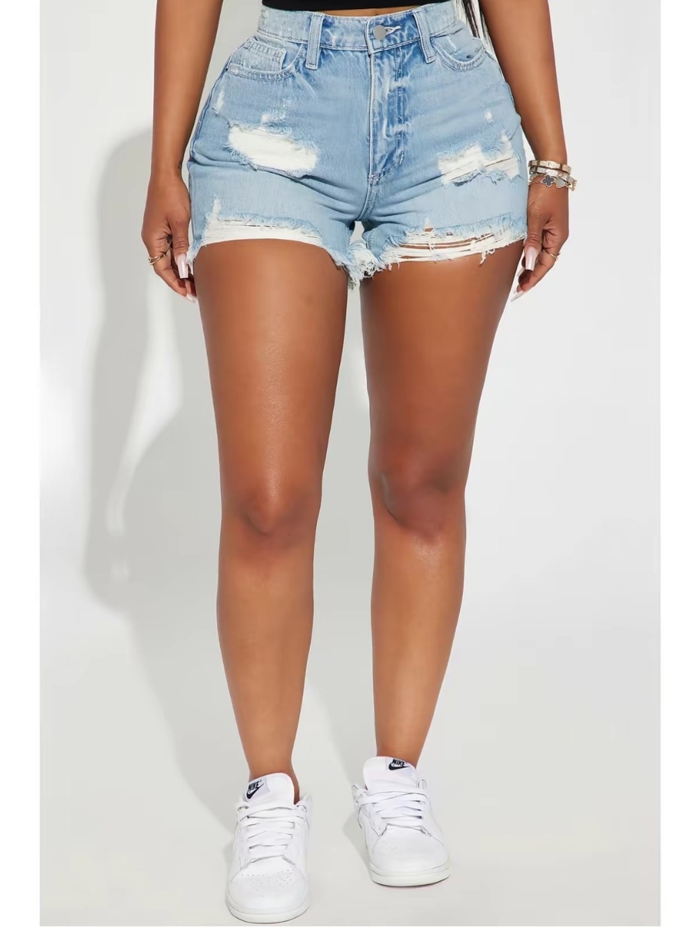 Fashion Nova Light Blue High-Rise Distressed Denim Shorts Size 5